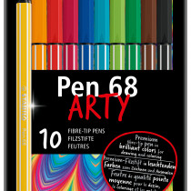 STABILO Pen 68 Fibre Tip Pen - ARTY -Assorted Colours (Tin of 10)